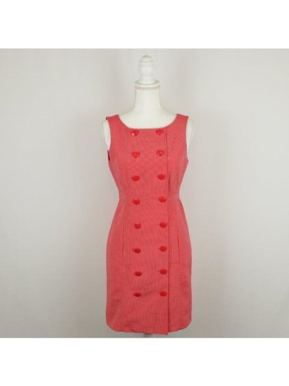 Tibi Women's Size 4 Red Orange Plaid Woven Scoop Double-Breasted Sheath Dress